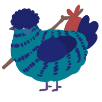 A sea and navy chicken with a bar pattern