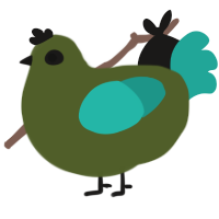A olive and turquoise chicken