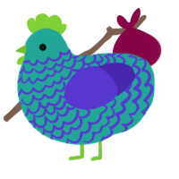 A turquoise and indigo chicken with a lace pattern