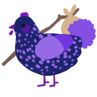 A navy and blurple chicken with a speckle pattern