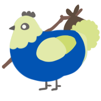 A ultramarine and lemon chicken with a head pattern
