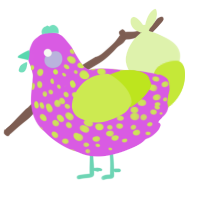 A orchid and lime chicken with a speckle pattern