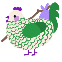 A cream and viridian chicken with a lace pattern