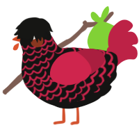 A black and crimson chicken with a lace pattern