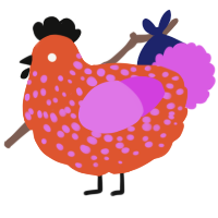 A vermilion and orchid chicken with a speckle pattern