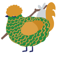 A viridian and orange chicken with a lace pattern