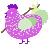 A orchid and gluppy chicken with a speckle pattern