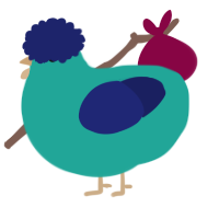 A turquoise and navy chicken