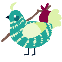 A turquoise and apple chicken with a bar pattern