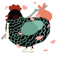 A white and red chicken with a lace pattern