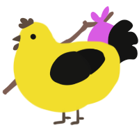A yellow and black chicken