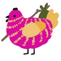 A fuchsia and honey chicken with a bar pattern
