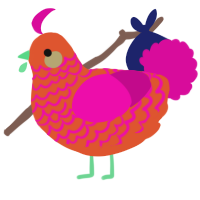 A vermilion and fuchsia chicken with a lace pattern