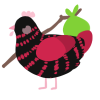 A black and crimson chicken with a bar pattern