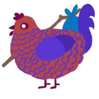 A red and indigo chicken with a lace pattern
