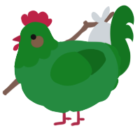 A viridian and leaf chicken with a head pattern