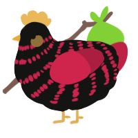 A black and crimson chicken with a bar pattern