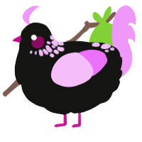 A black and lavender chicken with a neck-speckle pattern