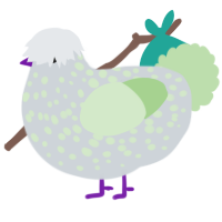 A mist and gluppy chicken with a speckle pattern