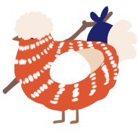 A vermilion and cream chicken with a bar pattern