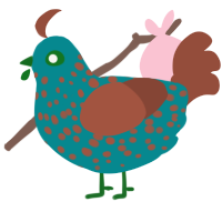 A teal and russet chicken with a speckle pattern