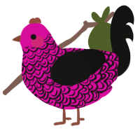 A fuchsia and black chicken with a double-lace pattern