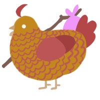 A ochre and red chicken with a lace pattern