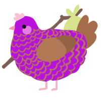 A amethyst and brown chicken with a lace pattern