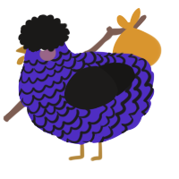 A indigo and sable chicken with a lace pattern