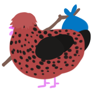 A red and sable chicken with a speckle pattern