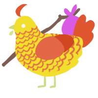 A yellow and vermilion chicken with a lace pattern
