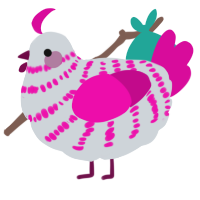 A mist and fuchsia chicken with a bar pattern