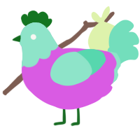 A orchid and mint chicken with a head pattern