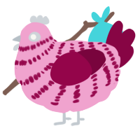 A pink and maroon chicken with a bar pattern