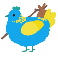 A sky and yellow chicken with a neck-speckle pattern