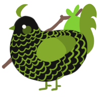 DRAGON, a black and chartreuse chicken with a lace pattern