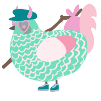 A mint and rose chicken with a lace pattern