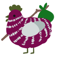 A wine and silver chicken with a bar pattern