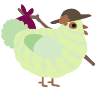 A apple and gluppy chicken with a bar pattern