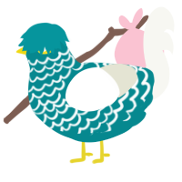 IZUKU, a teal and white chicken with a lace pattern