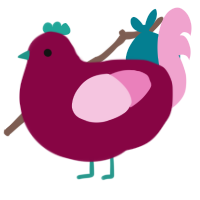 Beth, a maroon and pink chicken