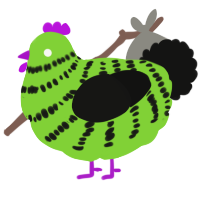 A grass and black chicken with a bar pattern