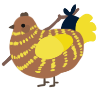 A brown and yellow chicken with a bar pattern