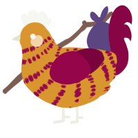 A orange and maroon chicken with a bar pattern