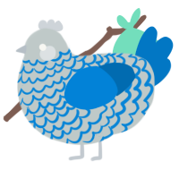 A silver and sapphire chicken with a lace pattern