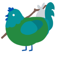 A viridian and teal chicken with a head pattern