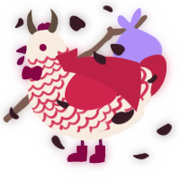 A cream and crimson chicken with a lace pattern