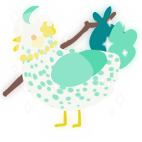 A white and mint chicken with a speckle pattern