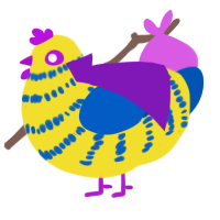 Ajax, a yellow and ultramarine chicken with a bar pattern