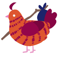 A vermilion and maroon chicken with a bar pattern